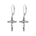 TOUPOP Sterling Silver Birthstone Heart Cross Dangle Drop Earrings-0-0