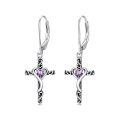 TOUPOP Sterling Silver Birthstone Heart Cross Dangle Drop Earrings-0-0