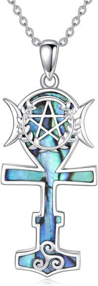 wholesale 925 Sterling Silver Abalone Shell Egyptian Goddess Triple Moon Pendant Necklace for Women Witchcraft s-Ankh Pentagram Necklace