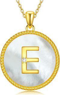 wholesale Gold 925 Sterling Silver Mother of Pearl Initial E Pendant Necklace for Women-Letter E