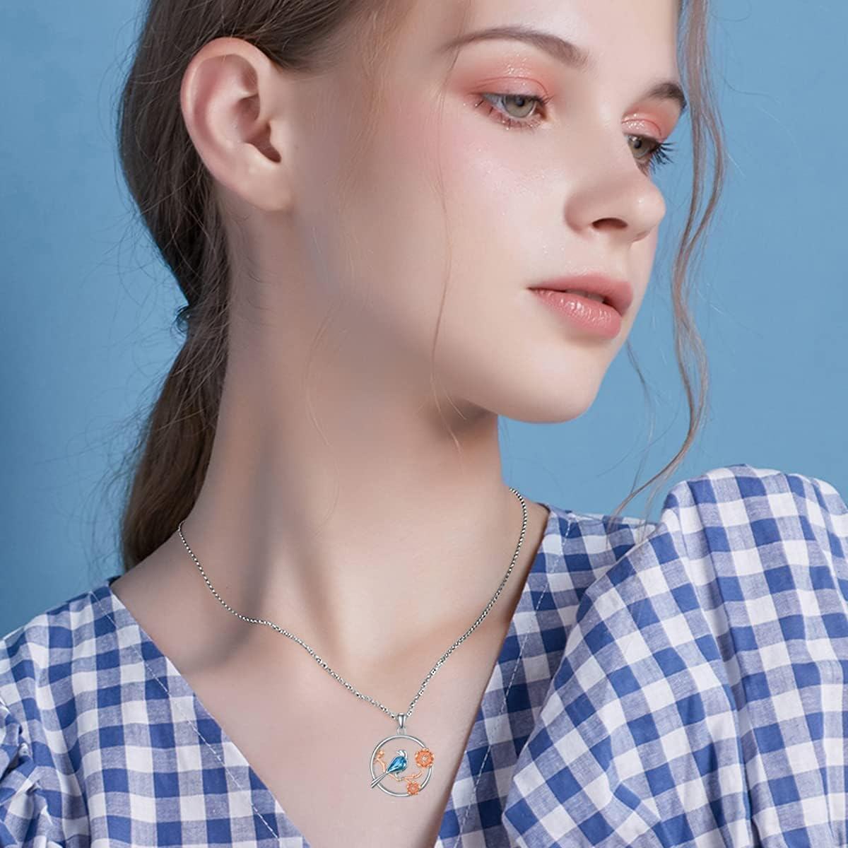 Sterling Silver Stone Bird Necklace Pendant Gift for Women Sister Mom Friend-0-4