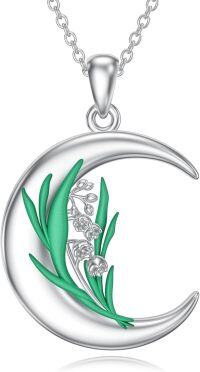 wholesale  Sterling Silver Moon Pendant Birth Flower Necklace for Women -5-May-Lily of the Valley