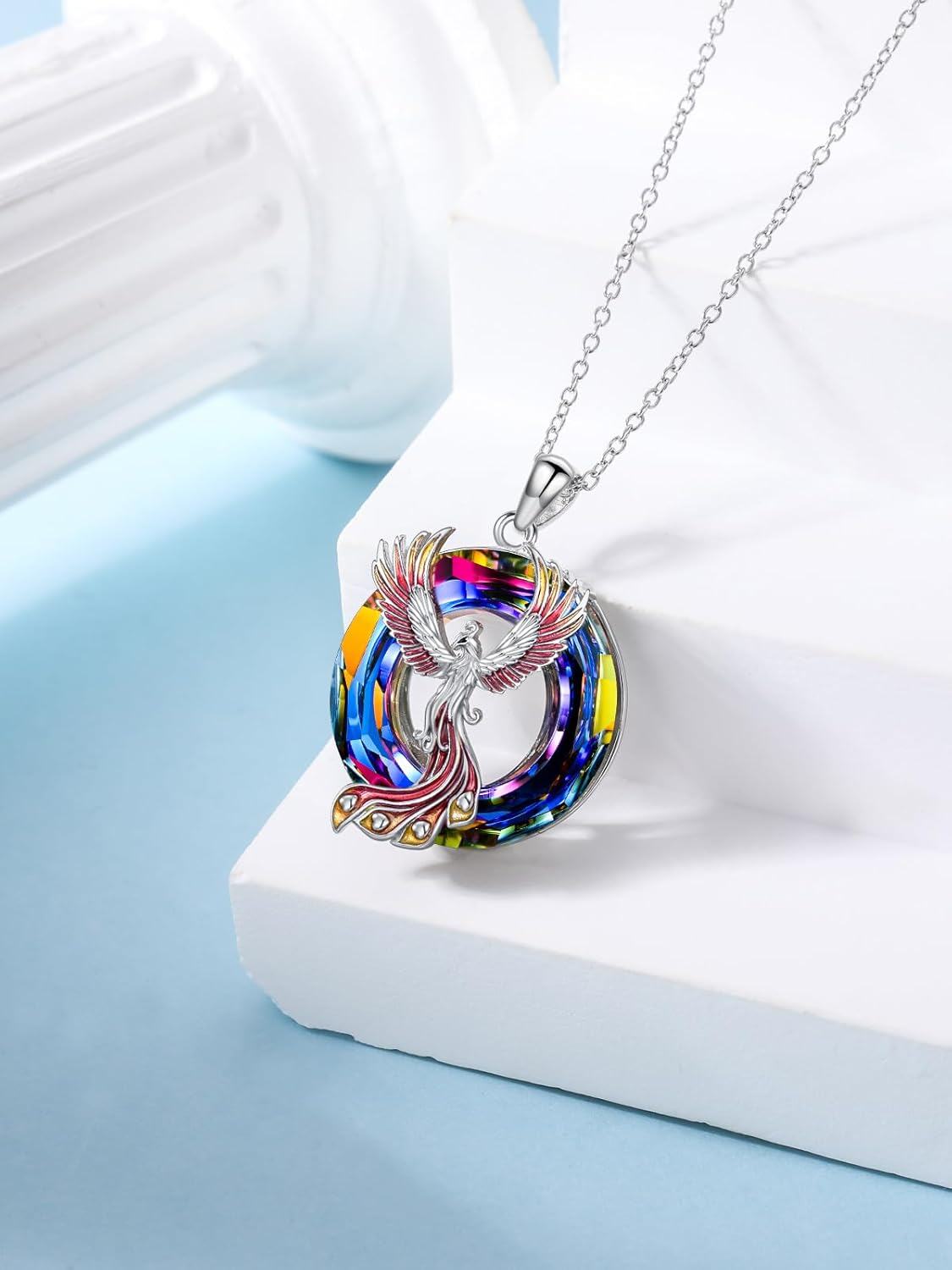 Sterling Silver Crystal Phoenix Pendant Necklace-0-6