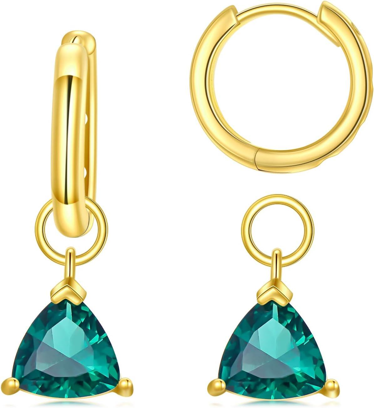 Gold Cubic Zirconia Huggie Hoop Earrings with Dangle Charms for Sensitive Ears -Triangle 2