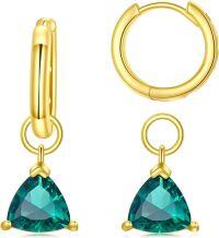 wholesale  Gold Cubic Zirconia Huggie Hoop Earrings with Dangle Charms for Sensitive Ears -Triangle 2