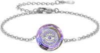 wholesale Sterling Silver Blue Crystal Evil Eye Protection Bracelet Luck Round Eye Pendant Gift for Women-Purple