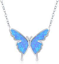 wholesale 925 Sterling Silver Blue Fire Opal Butterfly Pendant Necklace Minimalist Charm s for Her-Butterfly Necklace(Blue)