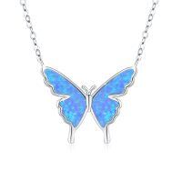 wholesale 925 Sterling Silver Blue Opal Butterfly Pendant Necklace For Women-Butterfly Necklace(Blue)