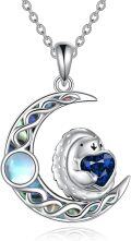 wholesale 925 Sterling Silver Moon Pendant with Blue Crystal Heart and White Opal Stone - Adorable Animal Design for Women's Fashion Necklaces Gifts-0-0
