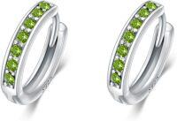 wholesale 925 Sterling Silver 925 Sterling Silver Cubic Zirconia Austrian Crystals Birthstone Huggie Hoop Earrings-15mm-8 Aug.(Peridot)