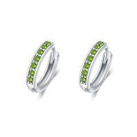wholesale 925 Sterling Silver Colorful Gemstone Huggie Hoop Earrings-15mm-8 Aug.(Peridot)