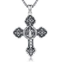 wholesale 925 Sterling Silver Archangel Medals St Pendant Necklace for Men Women-12-St Benedict Cross(cross silver)