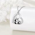 wholesale 925 Sterling Silver Cute Panda Family Bamboo Heart Pendant Necklace with Cubic Zirconia Stones for Women Girls  43cm Chain Length-0-3