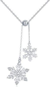 wholesale 925 Sterling Silver CZ Double Snowflake Pendant Necklace - Winter s for Women-Snowflake Necklace(white)