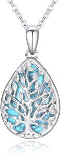 wholesale 925 Sterling Silver Teardrop Turquoise & Crystal Tree of Life Pendant Necklace for Women and Girls-0-0