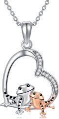 wholesale 925 Sterling Silver Heart-Shaped Gecko Pendant Necklace - Reptile  for Her-0-0