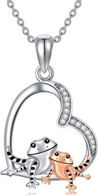 wholesale 925 Sterling Silver Heart-Shaped Gecko Pendant Necklace - Reptile  for Her-Heart-Dual