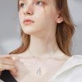 wholesale 925 Sterling Silver Cat Hanging Crescent Moon Platinum Plated Lab Diamond Pendant Necklace-0-1