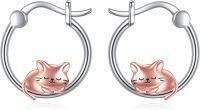 wholesale 925 Sterling Silver Cat Charm Hoop Earrings - Adorable Gift for Her-Cat