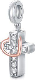 wholesale 925 Sterling Silver Rose Gold Heart Cross Urn Dangle Charms for Women -0-1