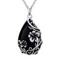 TOUPOP Sterling Silver Black Onyx Daisy Hibiscus Lotus Rose Peony Sunflower Pendant Necklace-0-0