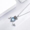 wholesale 925 Sterling Silver Owl Pendant With Heart Moonstone And Blue Enamel Design On Branch Necklace-0-2