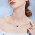 wholesale 925 Sterling Silver Blue Opal Heart-Shaped Butterfly Pendant Necklaces for Women Girls s-0-1