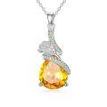 TOUPOP Sterling Silver Citrine Chrysanthemum Pendant Necklace-0-0