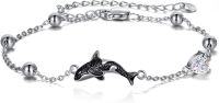 wholesale 925 Sterling Silver Dolphin & Heart Charm Bracelet for Women - Adjustable Length s-B