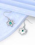 wholesale 925 Sterling Silver Teardrop Green Crystal Lotus Flower Dangle Earrings-0-4
