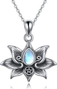 wholesale 925 Sterling Silver Lotus Flower Moonstone Pentagram Pendant Necklace Wiccan Jewelry-Lotus Necklace