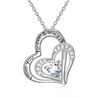 wholesale 925 Sterling Silver CZ Heart Birthstone Necklace for Women Anniversary Gift-4-April
