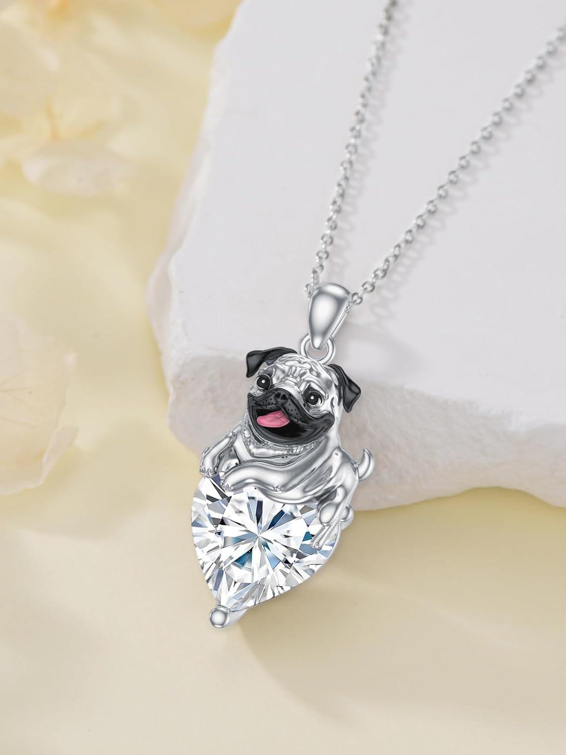 925 Sterling Silver Birthstone Pug Necklace for Women Dog Lovers-0-3