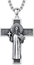 wholesale 925 Sterling Silver Saint Benedict Cross Pendant Necklace  with Chain - Religious Protection Charm Jewelry for Men-0-0
