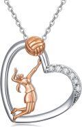wholesale 925 Sterling Silver Volleyball Player Heart Pendant Necklace-0-0