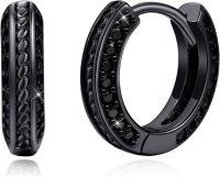 wholesale 925 Sterling Silver Black CZ Hoop Huggies Punk Style Earings for Men & Women-Black CZ-B