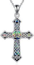 wholesale 925 Sterling Silver Abalone Shell Celtic Knot Cross Pendant Necklace for Women-0-0