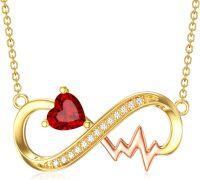 wholesale 14K Gold Gemstone Infinity Heartbeat Necklace for Women 16 18 -A7:July-Ruby