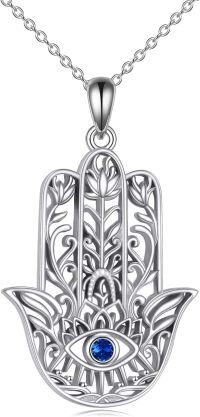 wholesale 925 Sterling Silver Blue Crystal Evil Eye Pendant Necklace for Women Girls-Lotus Necklace