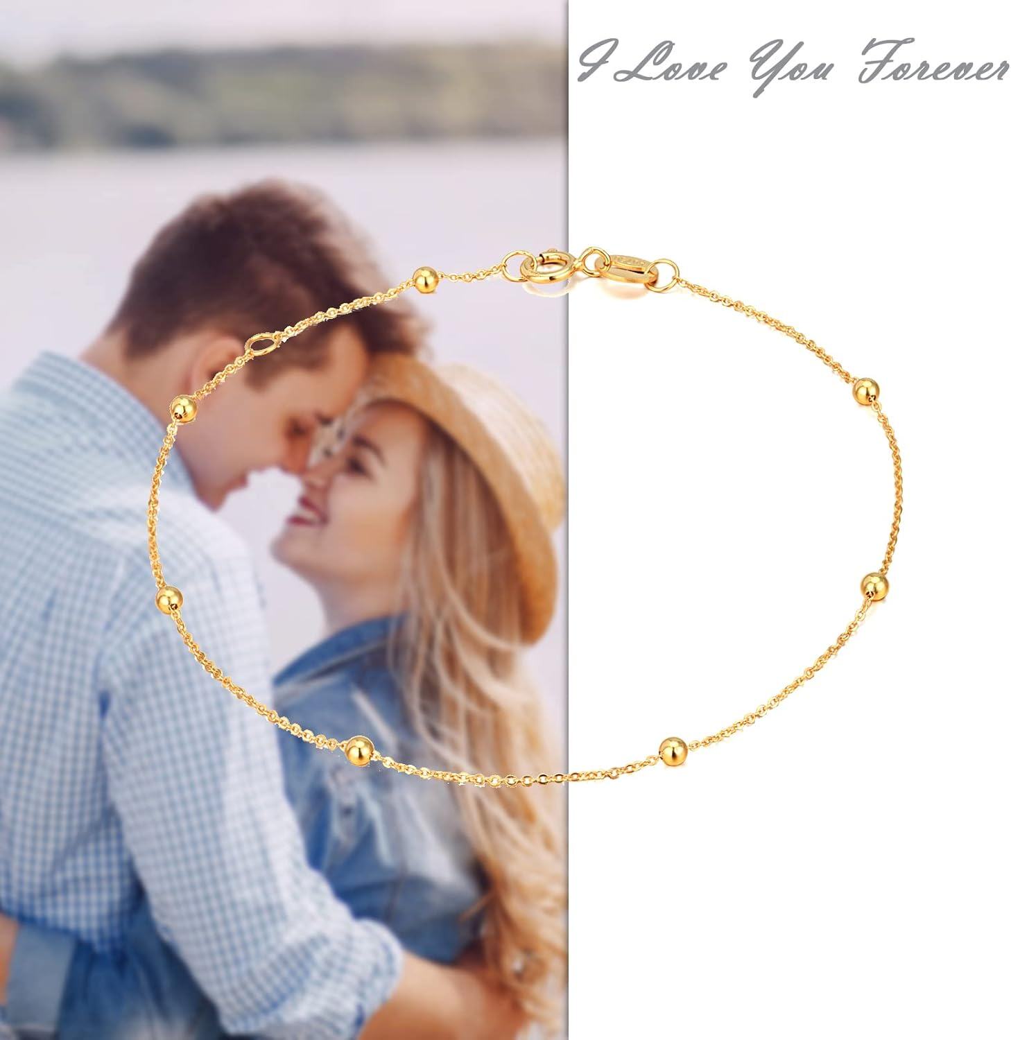 wholesale 14K Gold Bead Thin Chain Bracelet for Women Real Gold Jewelry-0-5