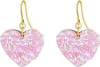 wholesale Gold Pink Glitter Heart Drop Earrings - October Birthstone s for Women-Yellow Gold Drusy-Light Pink
