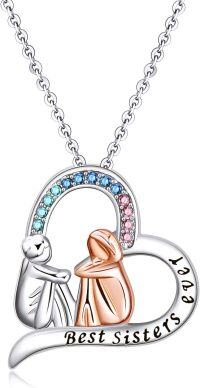 wholesale Sterling Silver Heart Necklace Sisters Gift for Friendship Birthday Christmas-Best Sisters Ever