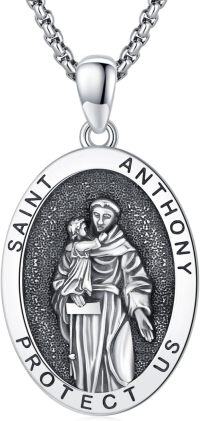 wholesale Sterling Silver Archangel Medals St Pendant Necklace for Men Women-60-St Anthony medal(oval silver)