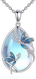 wholesale 925 Sterling Silver Blue Moonstone Butterfly Pendant Necklace for Women-0-0