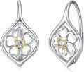 wholesale 925 Sterling Silver Flower Drop Earrings with Cubic Zirconia and Gold Accents - Vintage Style  for Mom on Mothers Day-0-0