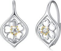 wholesale 925 Sterling Silver Flower Drop Earrings with Cubic Zirconia and Gold Accents - Vintage Style  for Mom on Mothers Day-E-Cherry Blossoms