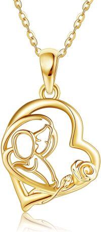 wholesale 14K Solid Heart-Shaped Family Pendant Necklace for Mothers' Day Gifts-Love You Mom Necklace