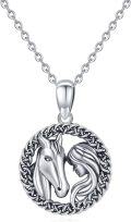 wholesale 925 Sterling Silver Horse and Girl Head Pendant Necklace for Women Girls Gifts for Mom Daughter Christmas Birthday Graduation-0-0