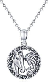 wholesale 925 Sterling Silver Horse and Girl Head Pendant Necklace for Women Girls Gifts for Mom Daughter Christmas Birthday Graduation-A# Celtic Horse Girl