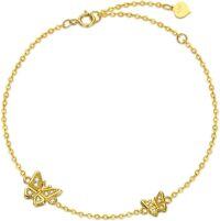 wholesale 14K White Gold 5A CZ Butterfly Bracelet, Nickel-Free Hypoallergenic, Adjustable 6.5 Chain, Elegant Gift for Women-Yellow Gold